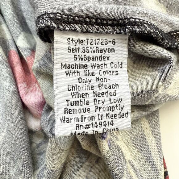 Johnny Was XL Graceful Drape Short Sleeves Floral Bird Black Tunic Top Shirt - Picture 10 of 12